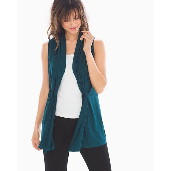 Soma Womens Vest XXL Teal Blue Soft Jersey Sleeveless Wrap Open Knotted Front - Picture 1 of 8